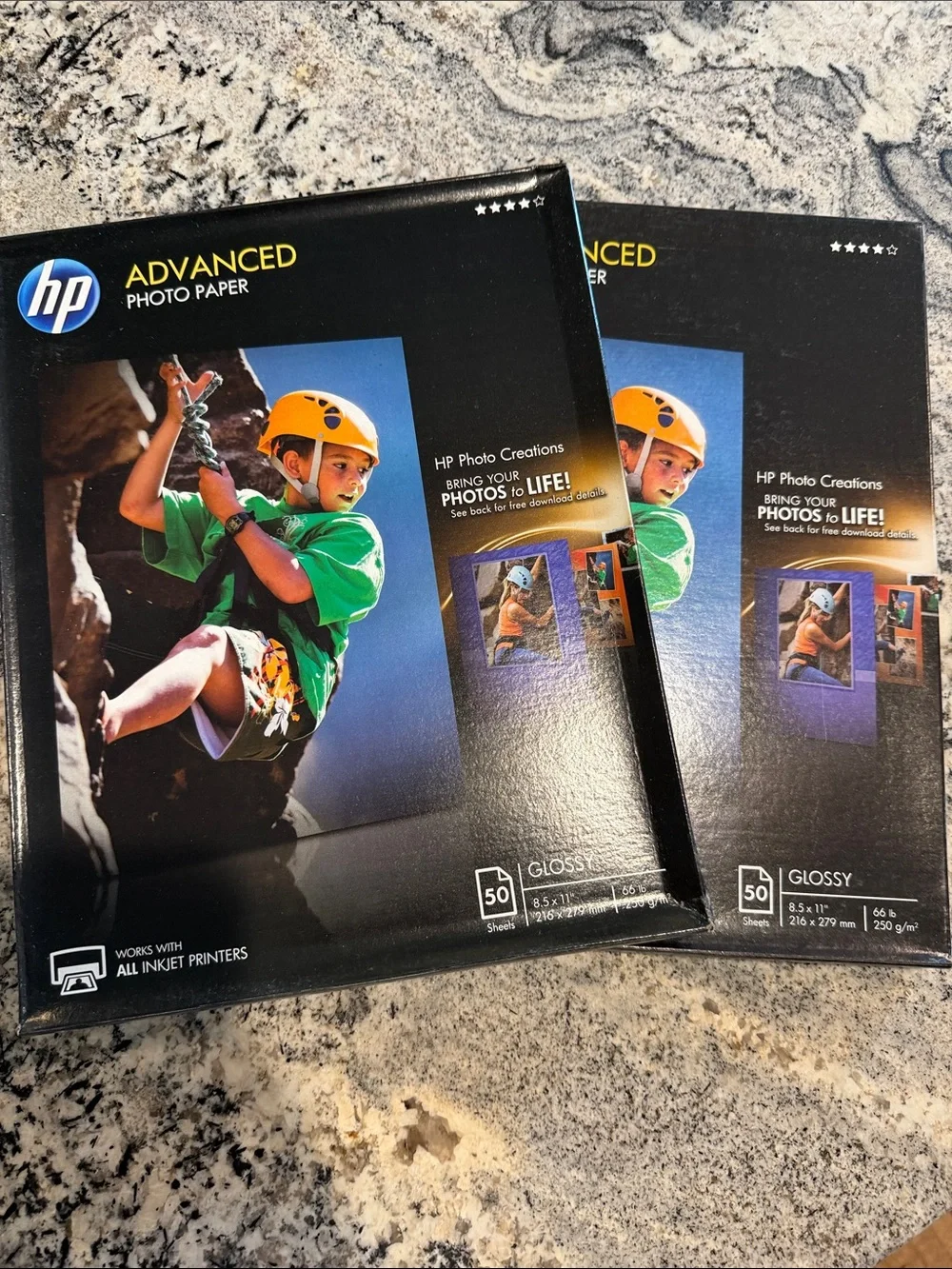 HP Advanced Glossy Photo Paper Pack 8.5x11 2 packs of 50 each - Unopened